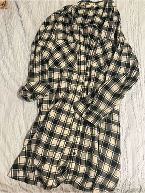Mango Black and White Plaid Button-Up Dress M